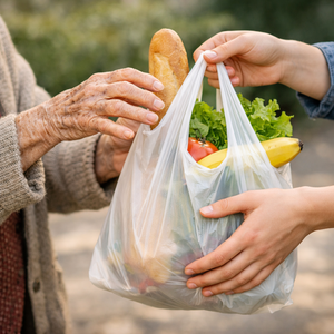 Mani che si incontrano per la spesa