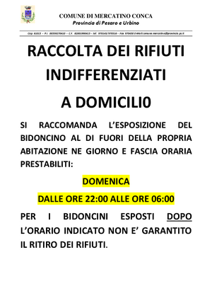 RACCOLTA INDIFFERENZIATA A DOMICILIO  ORARIO